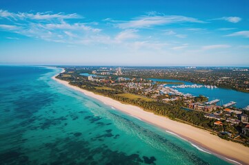 Luxury waterfront homes from above in a prestigious coastal neighborhood