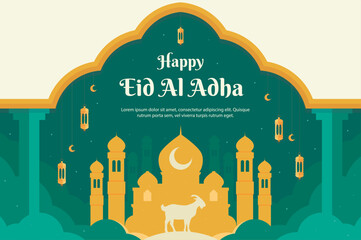 Islamic Eid Al Adha Background with Golden Mosque Vector