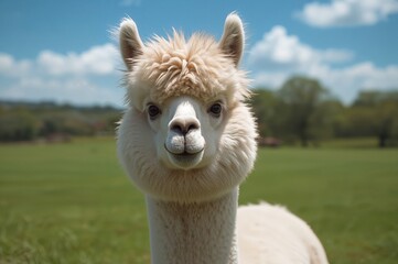 Alpaca roaming freely in a farm setting