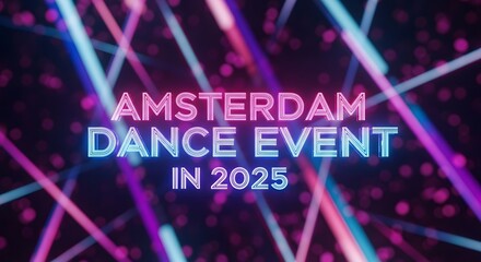 Abstract poster for a 2025 electronic music festival featuring a vibrant, glowing neon laser light show