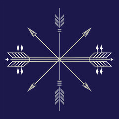 Native american arrow star design isolated on blue background representing tribal culture and heritage with a modern twist and simple style