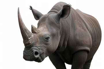 Fototapeta premium Close-up of a Black Rhinoceros Against a Plain Backdrop