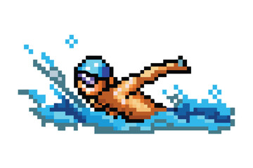 Fototapeta premium Pixel Art Swimmer Character Sprite, 16-bit Athlete for Water RPG Game