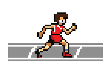 Obraz premium Pixel Art Runner Character Sprite, 16-bit Athlete for RPG Overworld Asset