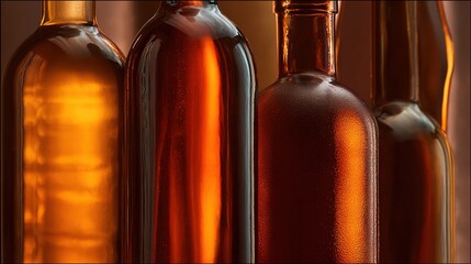 backlighting. An elegant display of wine bottles showcasing intricate glass textures and labels, illuminated by warm backlighting. bar promotions.