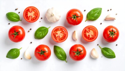 Naklejka premium Fresh tomatoes, garlic, and basil