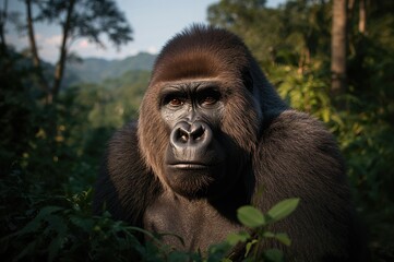 Obraz premium Mature eastern gorilla living in a lush tropical forest habitat