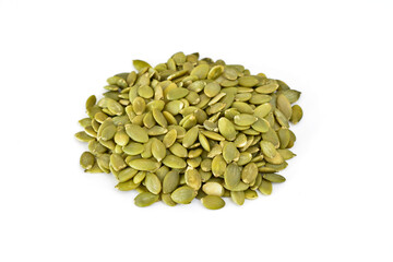 a pile of pumpkin seeds isolated on the white