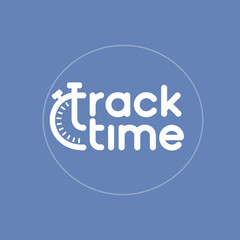 Modern circular logo design featuring the text track time with a clock icon for business and technology vector