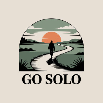 Lone traveler silhouette walking path serene landscape sunset archway inspiring journey adventure freedom go solo vector