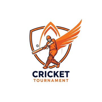 Cricket player with wings emblem logo design isolated on white background