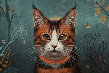 Artistic cat illustration with stylized design, perfect for covers, ads, and apparel prints