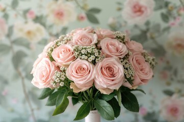 Obraz premium Romantic pink rose bouquet with fresh colors for wedding gifts and love