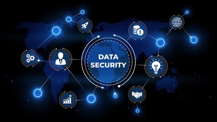Global Data Security Network with Business Icons and World Map Background global network connection - Powered by Adobe