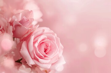 Fototapeta premium Softly blurred delicate pink roses with a pastel background, perfect for romantic occasions like weddings and Valentine's Day.
