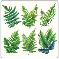 Assortment of Green Fern Fronds and Tropical Leaves leaf foliage photo