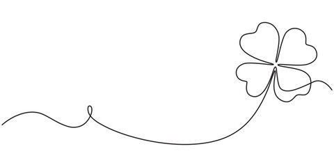 Three leaves clover in one continuous line drawing vector illustration. Pro vector, Continuous linear drawing of clover leaves. One line drawing background. Vector illustration. Linear drawing image.