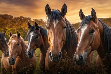 Obraz premium Various horse close-up shots and portraits on a farm