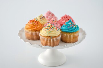 Cupcakes displayed on a platter with room for writing