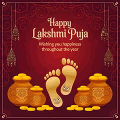 Happy Laxmi Puja and Dhanteras greeting card. 