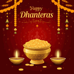 Happy Laxmi Puja and Dhanteras greeting card. 