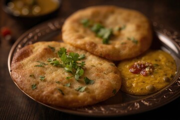 Deep-fried puris paired with spiced chickpea lentils for a classic morning meal