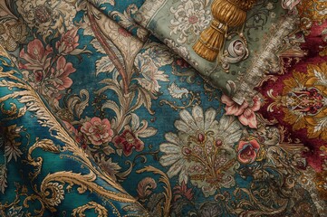 Artistic digital fabric patterns featuring elegant hand-drawn designs and various components