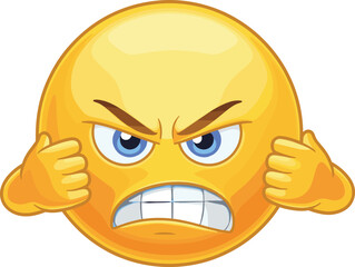 Extremely Angry and Frustrated Face Emoji Clenching Teeth and Raising Fists Showing Intense Fury Rage or Determination as a Flat Vector Illustration