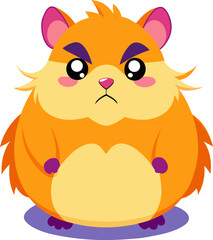 Fototapeta premium Cartoon hamster with an angry expression standing on a purple shadow looking upset