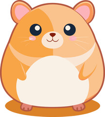 Adorable cartoon hamster standing on a small brown surface with a white background