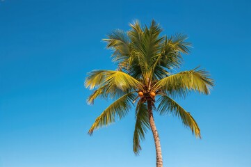 Fototapeta premium Tropical palm silhouetted against a bright azure sky