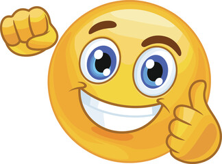 You've uploaded four images I will provide the title and keywords for the first image you presented in the latest request the Happy Face with a Thumbs Up and Raised Fist