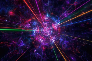 Obraz premium Vibrant laser beams illuminate a cosmic backdrop - ideal wallpaper image