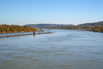 Autumn on the bridge over the arkansas river in little rock
