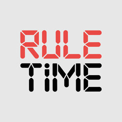 Rule time digital display font style with bold red and black text on light gray background creative concept vector
