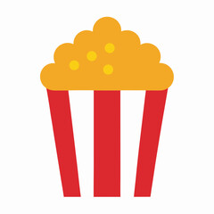 Popcorn Bucket Icon with Red and White Stripes Flat Design