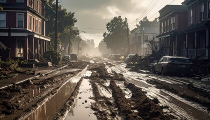 Fototapeta premium Devastating Flood Effects in Urban Neighborhoods After a Storm