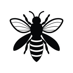Black and White Bee Illustration with Stripes and Wings