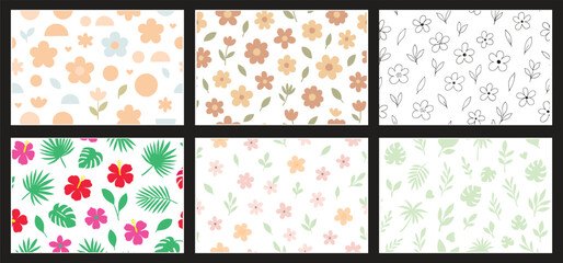 Floral Background Set – Seamless Vector Patterns with Minimal, Tropical, Vintage, Hand-Drawn, and Abstract Geometric Flowers