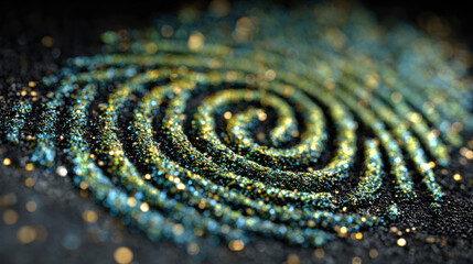 Glowing green fingerprint on black background, close-up. Virtual identity concept