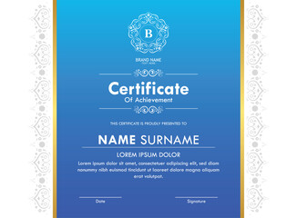 Elegant Gradient Blue Certificate of Achievement Template with Ornate Decoration