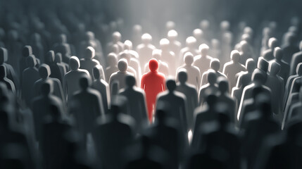 Obraz premium One highlighted figure in digital crowd, concept of data-driven leadership.
