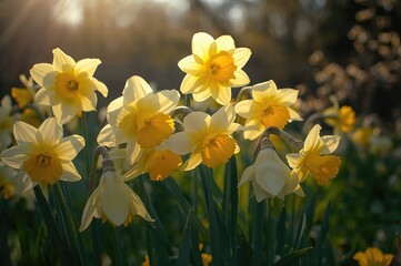 Fototapeta premium Springtime daffodils blossoming in a vibrant garden