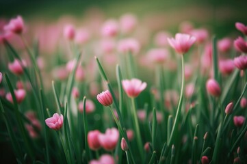 Fototapeta premium Blurred floral backdrop featuring chive blossoms, pattern, design, nature, summer, travel, abstract scenery, tree