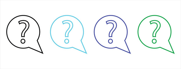 Fototapeta premium Set of outline question mark symbols inside colorful speech bubbles, line art for help and support graphics