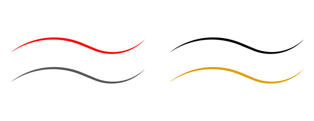 Minimalist set of simple wavy line dividers in four different colors, abstract wave design elements