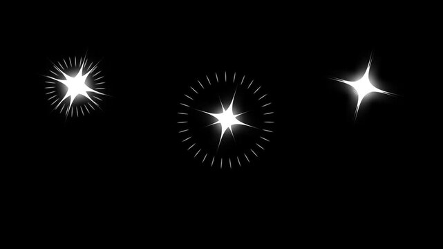 Special Effects black Screen Twinkling Star Animation, Blinking Sparkle Shine in 4K, White Doodle Light Overlay with Alpha Channel, Seamless Loop Effect for Compositing, Video Production