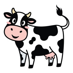 Whimsical cartoon cow with happy face and black spots adorable farm animal silhouette