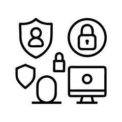 Digital security icons representing protection privacy and data safety