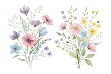 Watercolor Wildflower Bunch in Pastel Colors vector illustration
